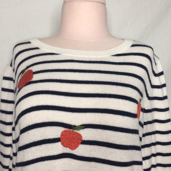 LOFT striped apple embroidered sweater Wool blend - Picture 3 of 12